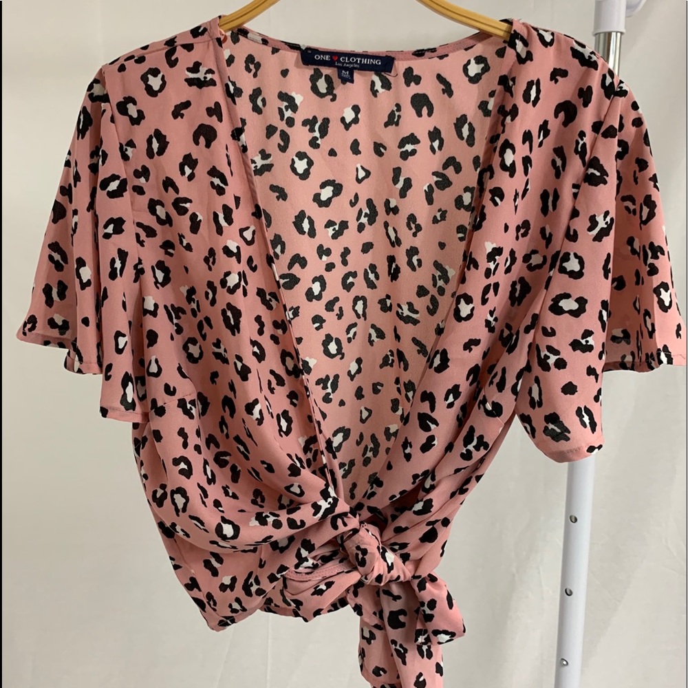 Pink cheetah tie top